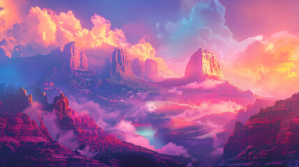 Breathtaking panorama of the Sedona mountains adorned with stunning colors of nature