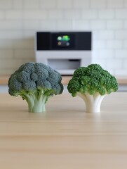 Traditional vs. 3D printed broccoli compared to showcase environmental benefits.