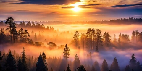 Fototapeta premium A haunting vision of shadowed trees emerging from the mist.