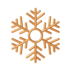 Gold metal snowflake isolated on white background. 3d render Christmas decorations. Vector illustration. Design elements.
