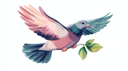 Obraz premium pigeon peace bird symbol 2d illustration png on white background banner graphic design painting artistic artwork world war peace holding green olive branch leaves dove icon clipart iconic flying fly