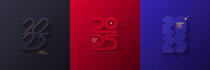 Set ot 2025 New Year logo. Holiday greeting card.  Holiday design for flyer, greeting card, invitation, calendar, etc. Vector illustration.
