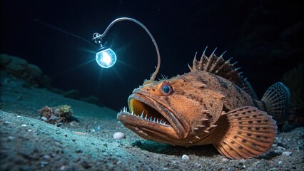 Anglerfish Lantern Cartoon Illustration, Conceptual Photography
