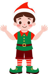 Cheerful Christmas Elf Boy Festive Holiday Illustration Cute Cartoon Character