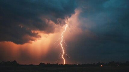 Lightning strike hitting the ground, lighting up the sky with intense electric energy