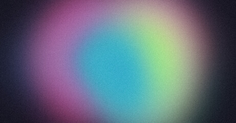 Vibrant color spots grainy backdrop design. Abstract glowing purple blue green color dark noisy gradient, color flow shaped, noise texture, retro, teal, website header design, banner, poster