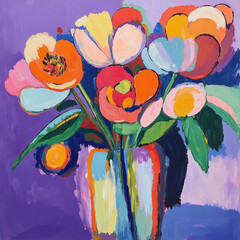 Abstract Oil Painting Floral Vase Illustration