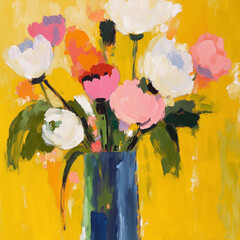 Abstract Oil Painting Floral Vase Illustration