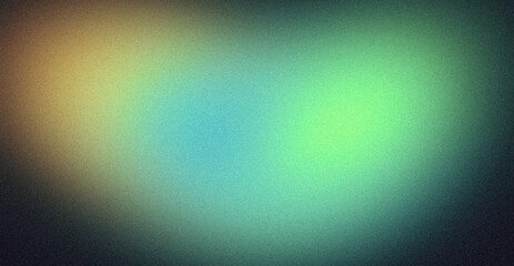 Vibrant color spots grainy backdrop design. Abstract glowing blue green orange color dark noisy gradient, color flow shaped, noise texture, retro, teal, website header design, banner, poster