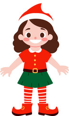 Cute Christmas Elf Girl Holiday Character Illustration