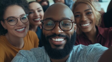 Obraz premium A group of people are smiling and posing for a picture