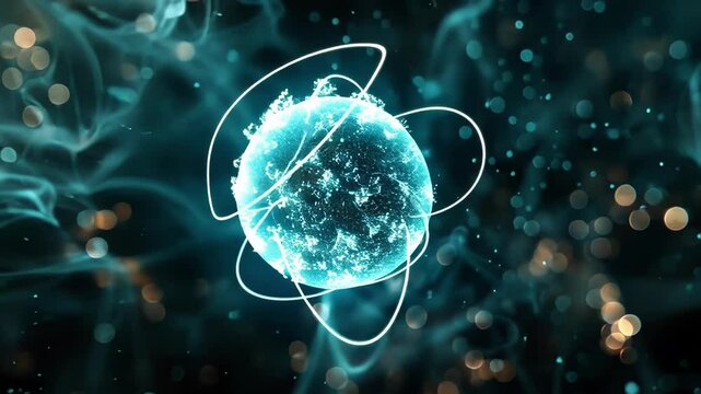 A 3D model of a nucleus surrounded by a pervasive blue haze symbolizing the presence of W and Z bosons as they mediate the weak nuclear force.