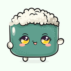 Cute funny Sushi waving hand. Vector hand drawn cartoon kawaii character illustration icon. Isolated on white background. Sushi character concept