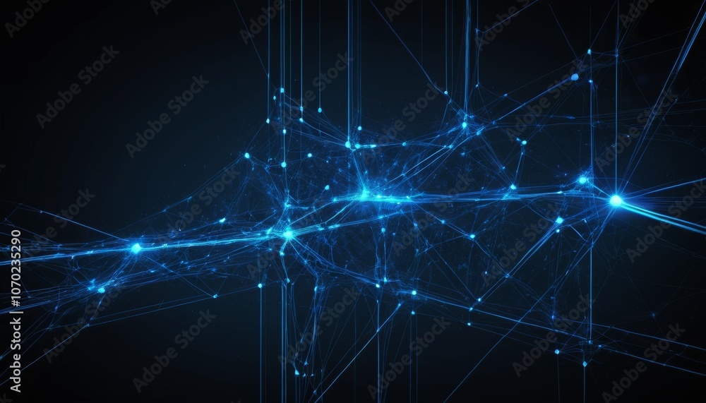 Poster abstract technology background with glowing blue lines and interconnected nodes