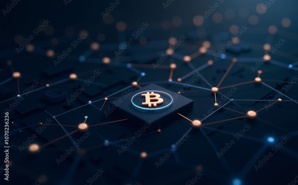 Poster abstract bitcoin cryptocurrency network technology background with nodes and digital connections