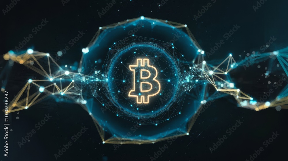 Aufkleber abstract bitcoin cryptocurrency network technology background with glowing connections and digital s