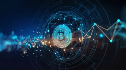 Obraz premium Abstract bitcoin cryptocurrency network technology background with digital connections and blue tones