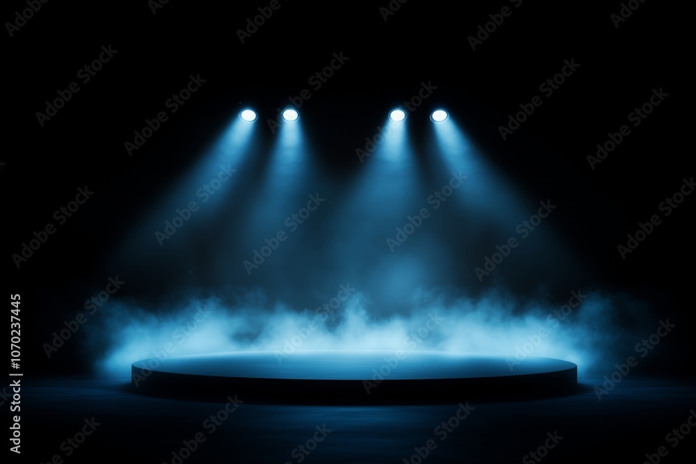 Poster stage lights creating a vibrant atmosphere with a smoky effect on a dark backdrop.