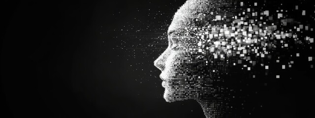 Pixelated Mind: A Digital Exploration of Artificial Intelligence.Concept of artificial intelligence, technology, digital art, minimalism, surrealism, future technology, machine learning, data science.