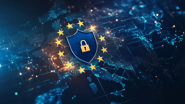 The EU map with a shield in the middle symbolizes the EU General Data Protection Regulation (GDPR) and DORA, which were designed to harmonize data privacy laws across Europe.
