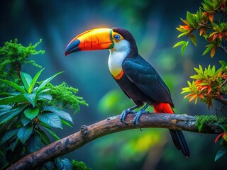 Naklejka premium Brazil's Pantanal toucan, branch, night shot.