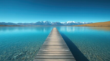 Obraz premium Serene Mountain Lake with Wooden Pier