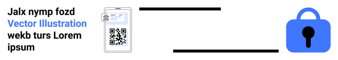 Smartphone displaying QR code connects to a blue padlock symbol, emphasizing digital security, secure access, technology integration, data protection, and modern authentication methods. Ideal