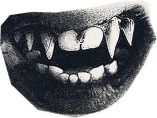 Collage halftone photo vampire mouth with sharp teeth