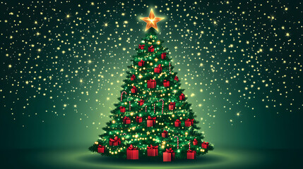 Festive Christmas Tree with Snowflakes and Lights.