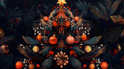 Festive Christmas Tree with Abstract Ornaments.