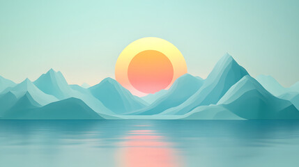 Minimalist Mountain Landscape with Sunset.