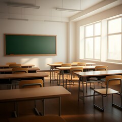 a classroom with a green chalkboard on the wall and a picture of a green board on the wall, a classroom with a chalkboard that says  the word  on it.
