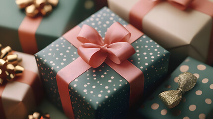 Green Gift Boxes with Pink Ribbons.