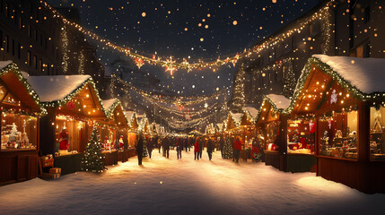 Festive Christmas Market at Night.