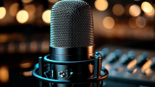 Professional microphone standing in recording studio