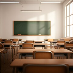 a classroom with a green chalkboard on the wall and a picture of a green board on the wall, a classroom with a chalkboard that says  the word  on it.
