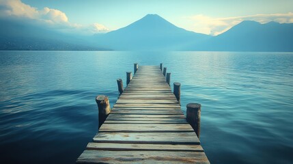 Obraz premium Wooden Pier Leading to Mountains