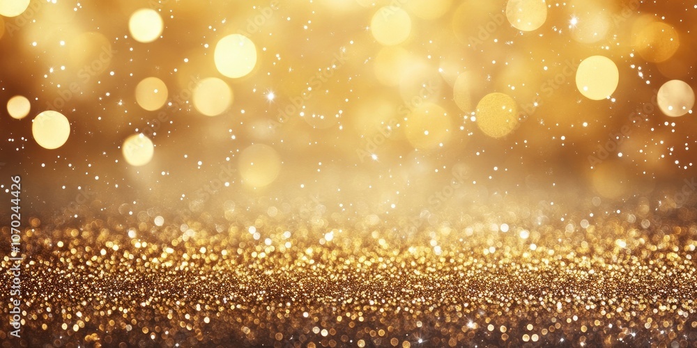 Poster Large gold glitter texture for Christmas celebrations, featuring an abstract bokeh background with copyspace and area for text.
