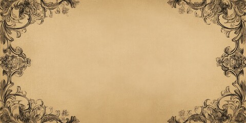 Wedding backdrop featuring ornate borders and copy space on natural brown paper, designed to fit a commonly used social media cover image placeholder.