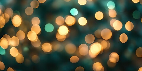 Fototapeta premium Blurred golden yellow and green bokeh lights on a dark background. Out of focus.