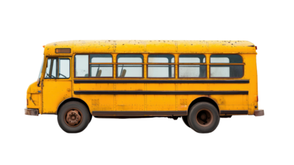 vintage yellow school bus with weathered exterior, showcasing its classic design and character. Perfect for nostalgic themes or transportation concepts