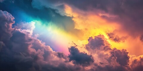 The beauty of the rainbow clouds above the dark clouds in the evening.