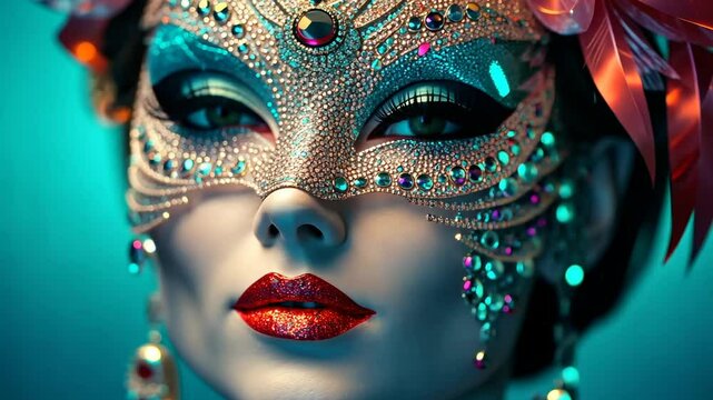 Intricate gem-studded mask close-up for festive and glamorous themes
