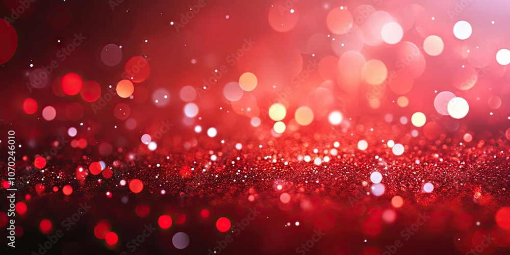 Poster bokeh red festive christmas abstract background with blank space.