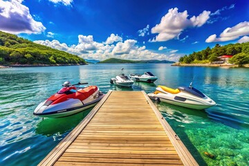 Naklejka premium Croatian Jet Skis on Pontoon - Holiday Destination