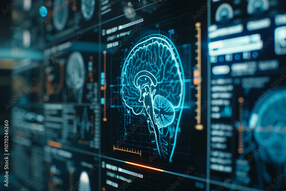 Poster generative ai brain projection in futuristic cyber network for data and intelligence research