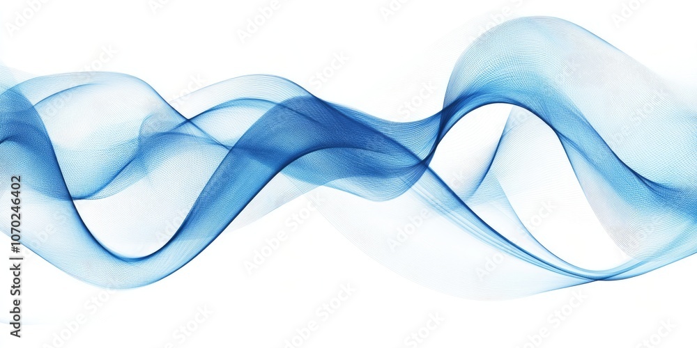 Poster abstract blue lines in a wave pattern on a white background