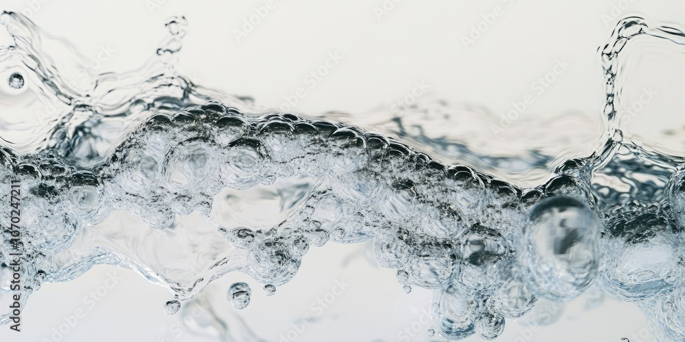 Poster closeup view of a water stream with bubbles