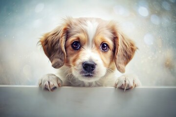 Cute Puppy Peeking, Double Exposure, White Sign, AI Photo, Adorable Puppy, Pet Photography,  Digital Art,  Creative Image,  Dog, Puppy,  Playful,  Cute