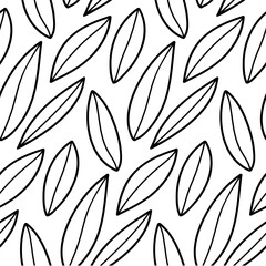 Abstract vector seamless floral background of doodle hand drawn lines. Monochrome wave pattern. Coloring book page. Black white wallpaper.